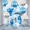 6Pcs Blue Silver Round Mylar Foil Balloons, 22inch 4D Metallic Silver Blue Mylar Balloons, Large Round Foil Ball Balloon for Boys Men